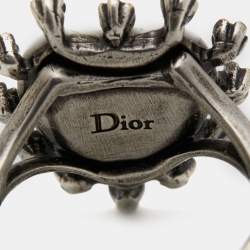 Pre Owned Dior 'Blue Bohèmienne' Bee Crystal Resin Silver Tone Ring Size 52 