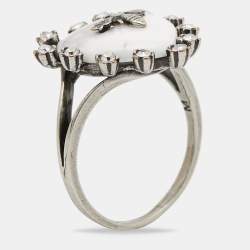 Pre Owned Dior 'Blue Bohèmienne' Bee Crystal Resin Silver Tone Ring Size 52 