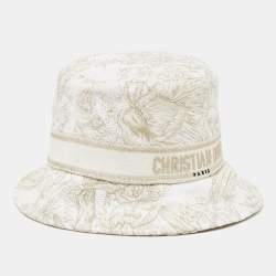 Pre Owned Dior Ivory/Gold Toile de Jouy D Bobby Cotton Bucket Hat 57