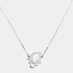Pre Owned Dior Logo Crystal Silver Tone Necklace and Earrings