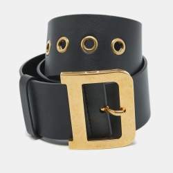 Dior Black Leather Diorquake Buckle Belt 70 CM