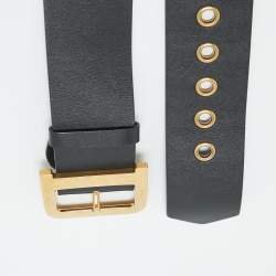 Dior Black Leather Diorquake Buckle Belt 70 CM
