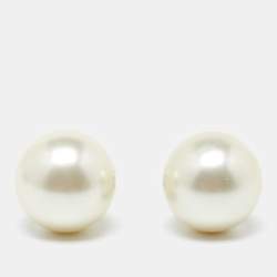 Pre Owned Dior Tribales Faux Pearl Gold Tone Earrings