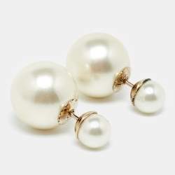Pre Owned Dior Tribales Faux Pearl Gold Tone Earrings