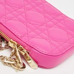 Dior Pink Cannage Leather Lady Dior Phone Chain Holder