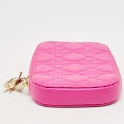 Pre Owned Dior Pink Cannage Leather Lady Dior Phone Chain Holder
