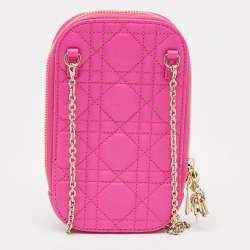 Pre Owned Dior Pink Cannage Leather Lady Dior Phone Chain Holder