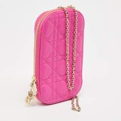 Pre Owned Dior Pink Cannage Leather Lady Dior Phone Chain Holder