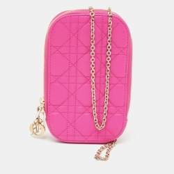 Dior Pink Cannage Leather Lady Dior Phone Chain Holder