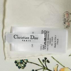 Christian Dior White Floral Print Silk D-Constellation Square Scarf