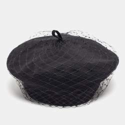 Pre Owned Christian Dior Black Cotton and Mesh Beret Size 58