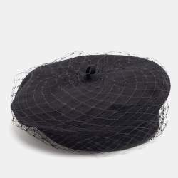 Pre Owned Christian Dior Black Cotton and Mesh Beret Size 58
