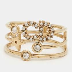 Pre Owned Dior CD Crystals Gold Tone Metal Ring Size 54