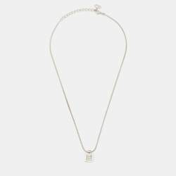 Pre Owned Dior Silver Tone Blue Oblique Trotter Pendant Necklace