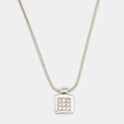 Pre Owned Dior Silver Tone Blue Oblique Trotter Pendant Necklace