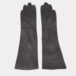 Pre Owned Christian Dior Vintage Chevreau Black Leather Gloves Size 6