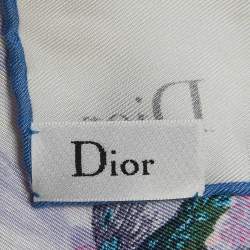 Dior Multicolor Floral Birds Bugs Print Silk Scarf