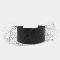 Pre Owned Dior Black Leather Veil Trimmed Poesy Headband One Size