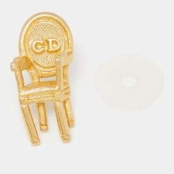 Pre Owned Christian Dior Vintage Gold Plated CD Chair Pin Brooch