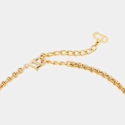 Christian Dior Vintage Gold Tone CD Rhinestone Chain Necklace