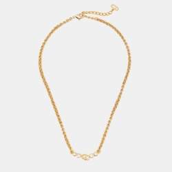 Christian Dior Vintage Gold Tone CD Rhinestone Chain Necklace
