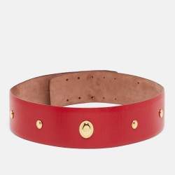 Pre Owned Dior Red Leather Embellished Wide Waist Belt 106CM