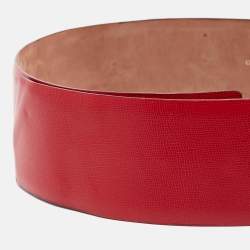Pre Owned Dior Red Leather Embellished Wide Waist Belt 106CM