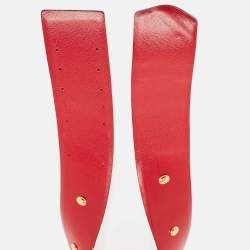 Pre Owned Dior Red Leather Embellished Wide Waist Belt 106CM