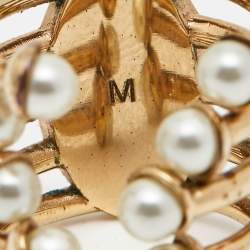 Pre Owned Dior Diorific Faux Pearl Open Cuff Ring M