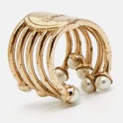Pre Owned Dior Diorific Faux Pearl Open Cuff Ring M