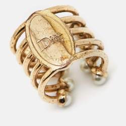 Pre Owned Dior Diorific Faux Pearl Open Cuff Ring M