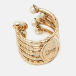Pre Owned Dior Diorific Faux Pearl Open Cuff Ring M