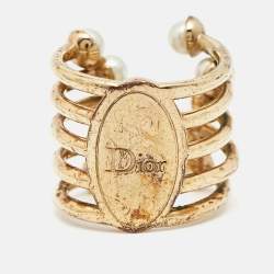 Pre Owned Dior Diorific Faux Pearl Open Cuff Ring M