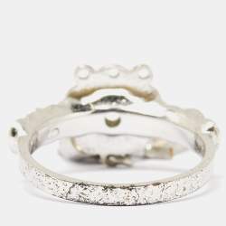 Dior Bague Enamel Crystal Silver Tone Charm Ring Size 52