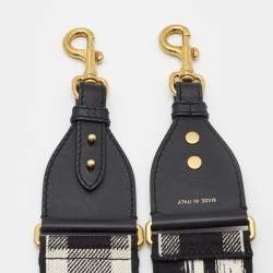 Dior Black/White Embroidered Canvas and Leather Embellished Shoulder Bag Strap