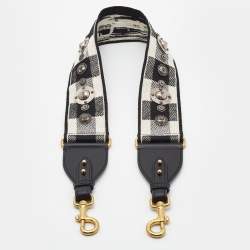 Dior Black/White Embroidered Canvas and Leather Embellished Shoulder Bag Strap