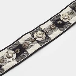 Dior Black/White Embroidered Canvas and Leather Embellished Shoulder Bag Strap