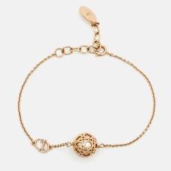 Pre Owned Dior Secret Cannage Faux Pearl Gold Tone Bracelet