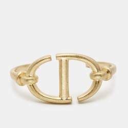 Pre Owned Dior CD Navy Logo Gold Tone Cuff Bracelet