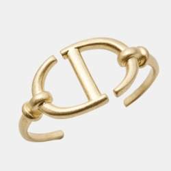 Pre Owned Dior CD Navy Logo Gold Tone Cuff Bracelet