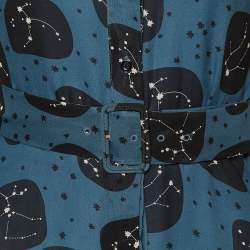 Pre Owned Dior Blue Constellation Printed Silk Tie-Neck Detail A-Line Midi Dress S