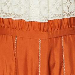 Pre Owned Dior Orange Silk Smocked & Lace Trimmed  Maxi Dress L