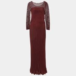 Pre Owned Dior Dark Red Knit Full Sleeves Maxi Dress M