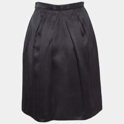 Pre Owned Christian Dior Black Satin Pleated Knee-Length Skirt S