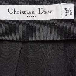 Pre Owned Christian Dior Black Satin Pleated Knee-Length Skirt S