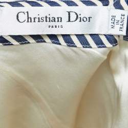 Pre Owned Dior White/Blue Stripe Patterned Cotton & Silk Blend Ruffled Top S