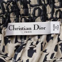 Pre Owned Christian Dior Navy Blue Oblique Patterned Silk Culotte Pants S