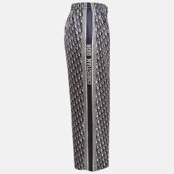 Pre Owned Christian Dior Navy Blue Oblique Patterned Silk Culotte Pants S