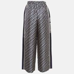 Pre Owned Christian Dior Navy Blue Oblique Patterned Silk Culotte Pants S