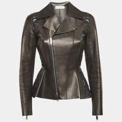 Christian Dior Black Embroidered Leather Cut-Out Jacket S